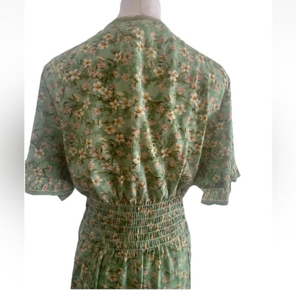 Women's Mex Studio Green Floral maxi Wrap Dress Plus Size 2X Long Outfit - Picture 6 of 6